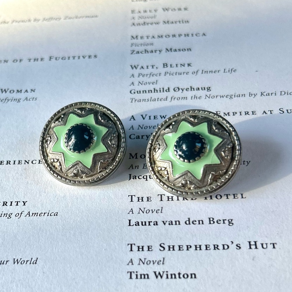 Vintage Mint Starburst Button Earrings Heavy Weight Art Deco Cowboy Southwestern